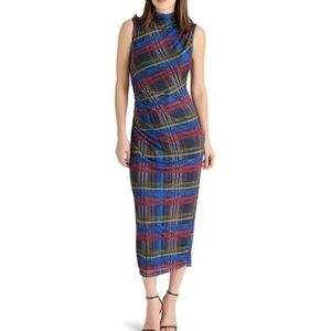 Betsey Johnson Sleeveless Plaid Midi Dress in Blue and Red